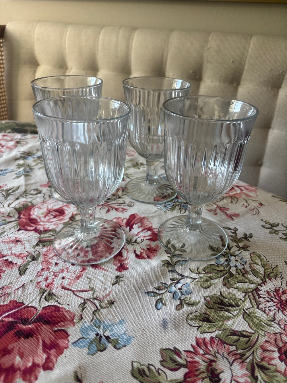 Source Unknown Clear Ribbed Glass Goblets - Set of 4